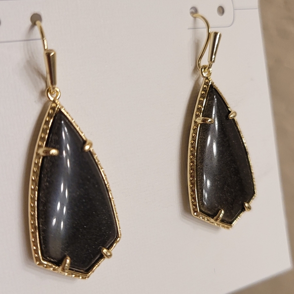 NWT KENDRA SCOTT GOLDEN OBSIDIAN DROP EARRINGS GOLD AND BLACK - Picture 1 of 7